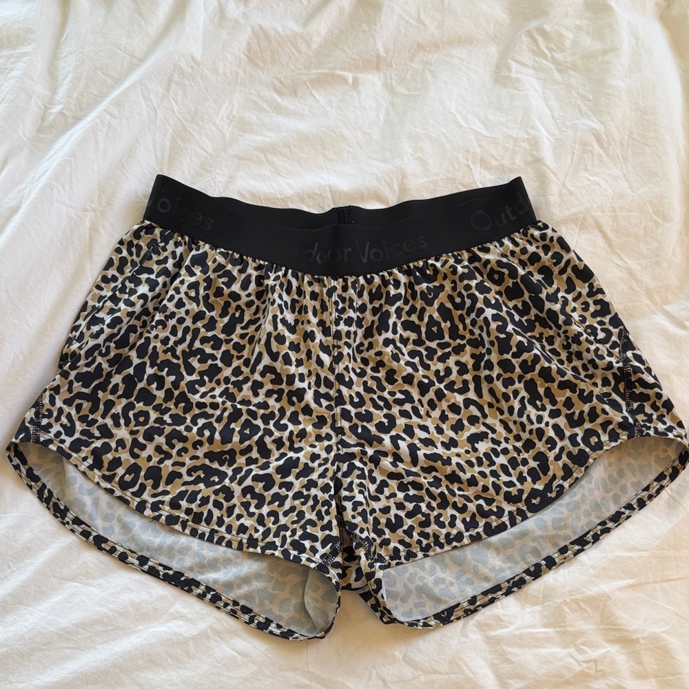 Outdoor Voices Leopard-Print Active Shorts with Black Waistband
